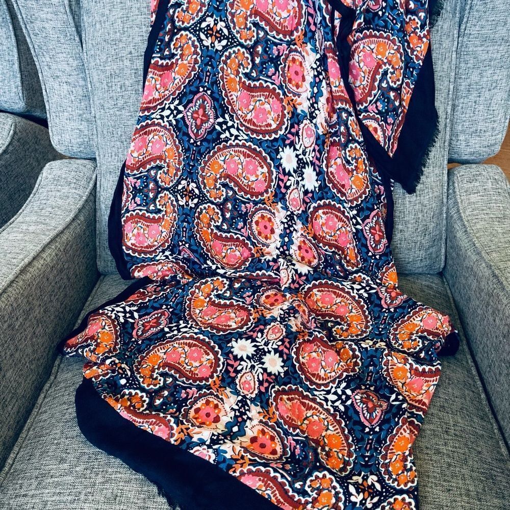Paisley Coral & Navy Scarf Wrap Shawl Accessory